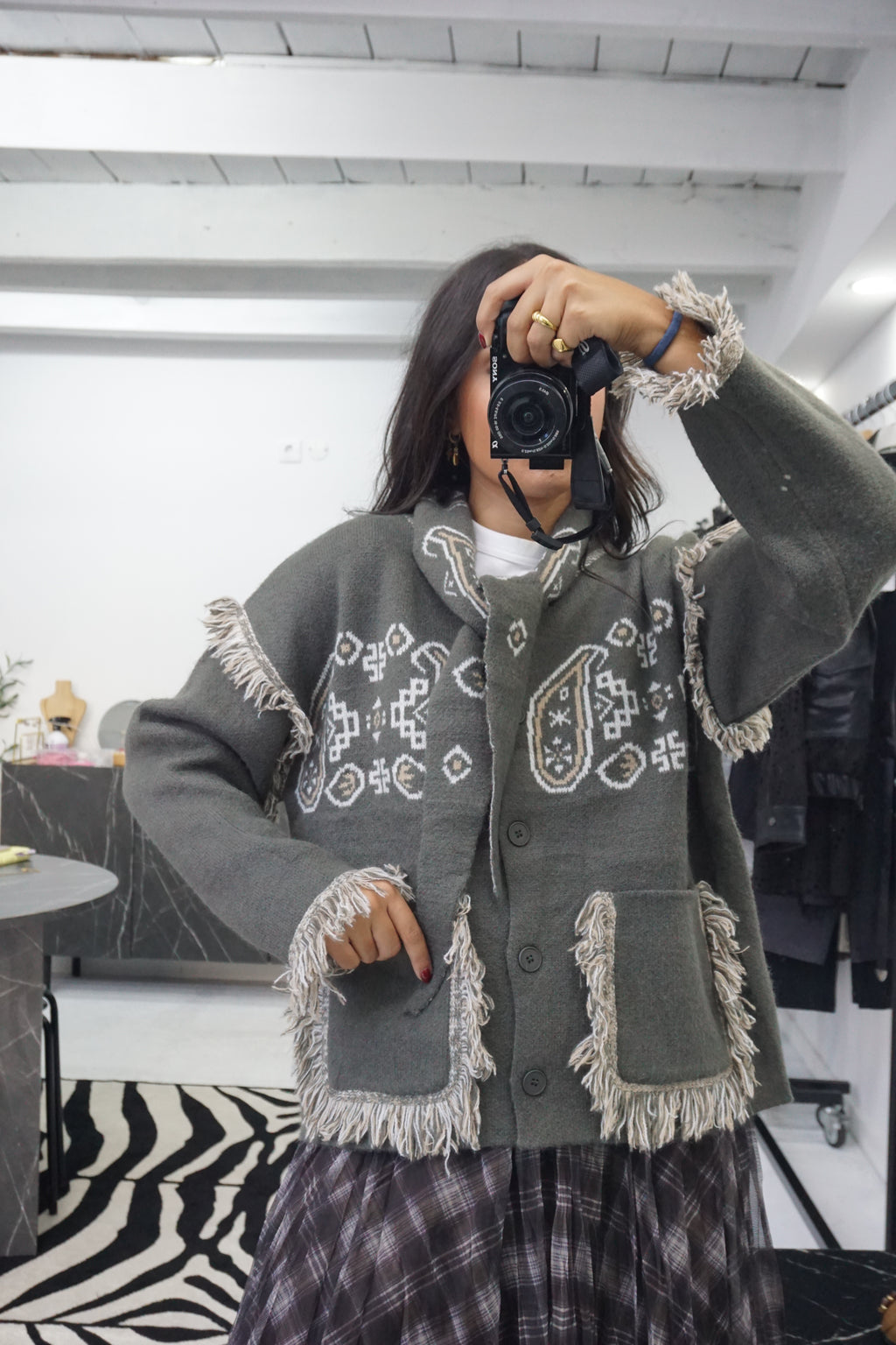 Cardigan com Lenço