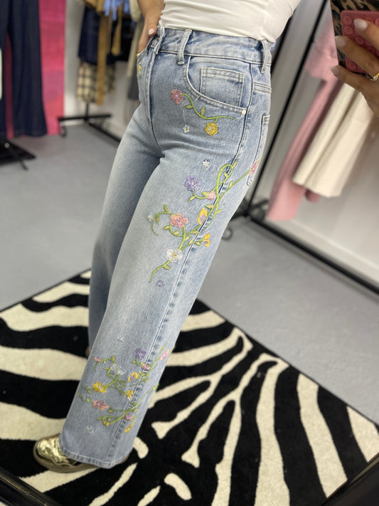 Jeans Bordados Wide Leg