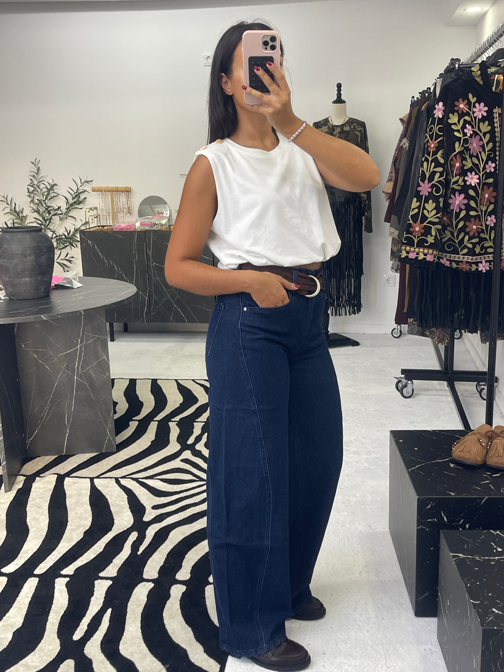 Wide Leg Jeans c/ Cinto