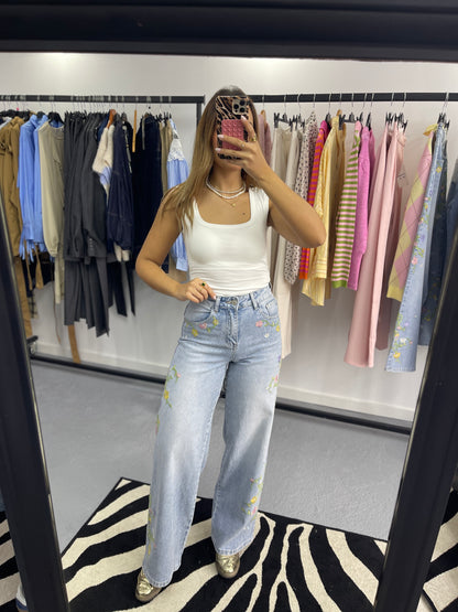 Jeans Bordados Wide Leg