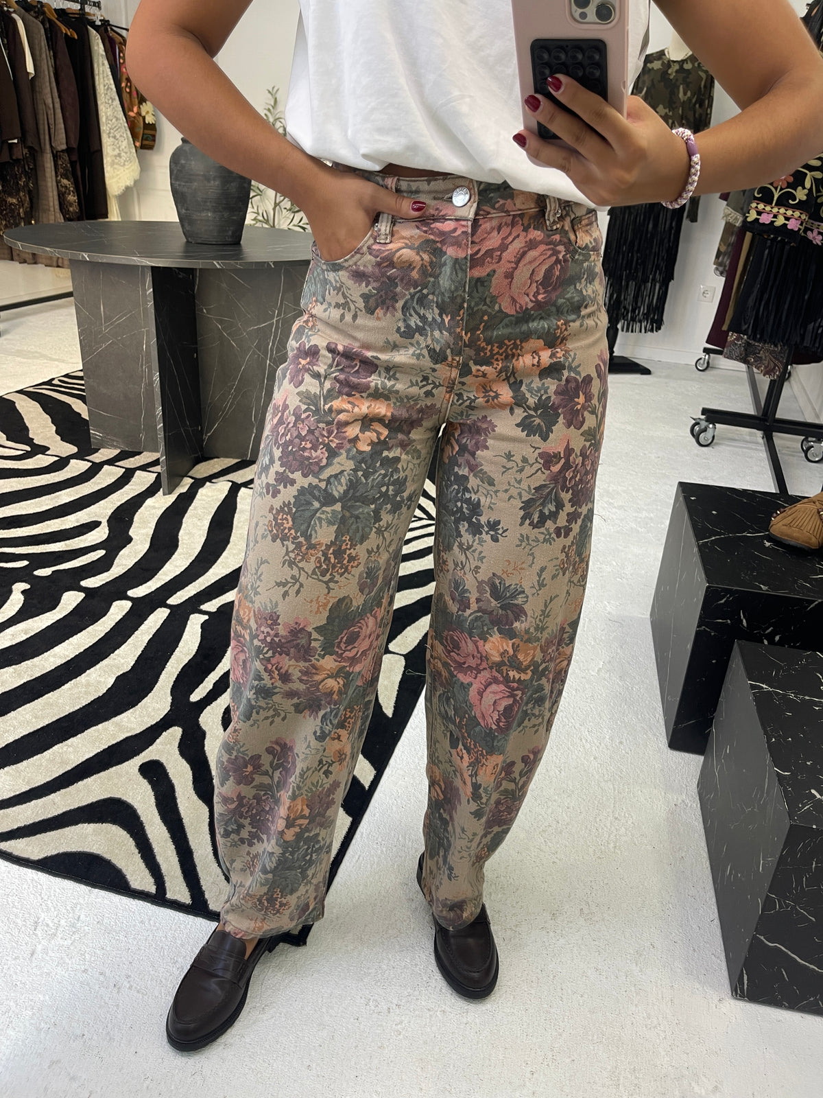 Floral Barrel Jeans