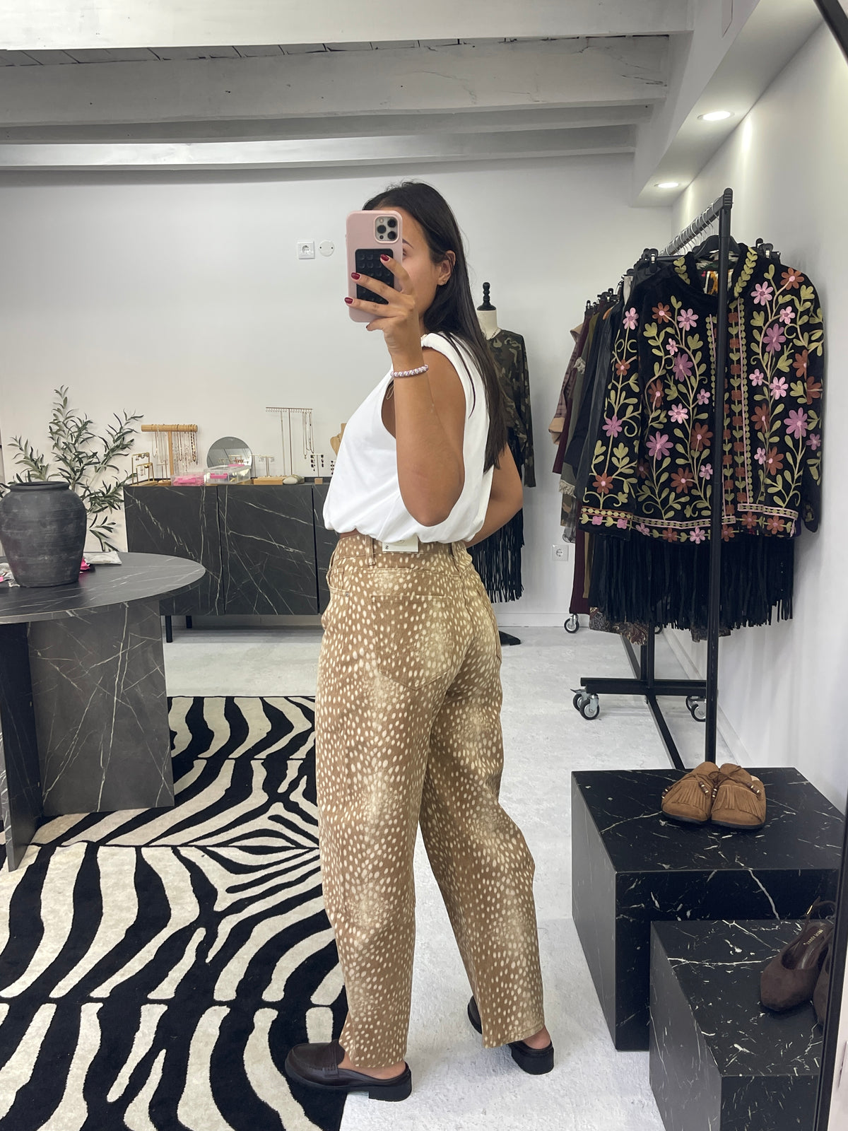Bambi Print Barrel Jeans